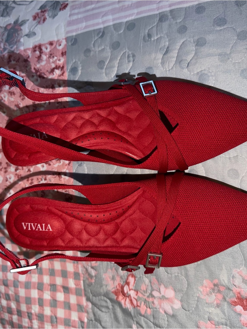 NWOB VIVAIA Red Pointed Slingback Heels with Buckle Strap